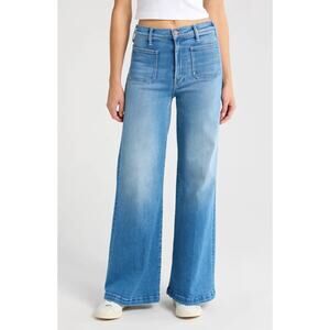 MOTHER The Hustler Roller Patch Pocket Sneak Wide Leg Jeans Size 26 Blue Retro